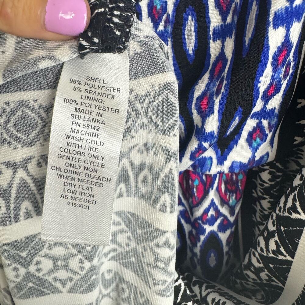 London Times Plus Black Blue Pink Abstract Jersey Stretch Maxi Dress Sz18W Artsy - Picture 8 of 13